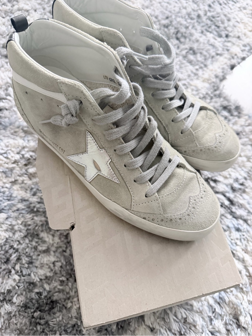 Golden Goose Mid Star Classic Sneakers Taupe Silver Size 40